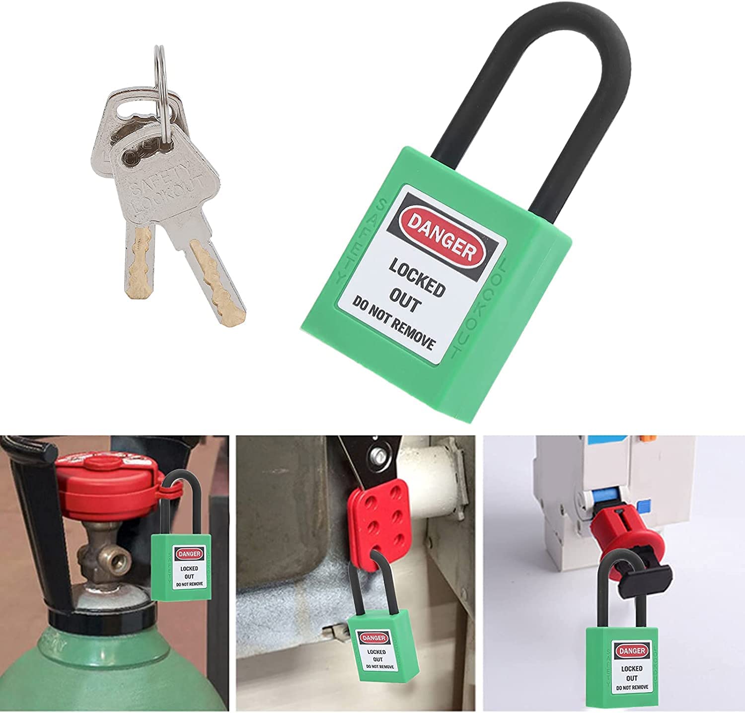 6mm Lockout Tagout Safety Padlock - LOTO Locks Keyed Differently, PA Lock Out Tag Out with Steel Shackle - Small Green Luggage Padlocks for Industrial Safety & Equipment Security (Perfect for Electrical Panels, Machinery & Valve Lockout)