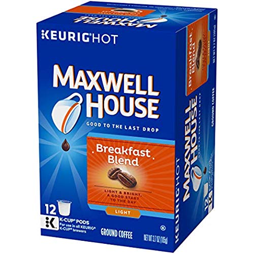 Maxwell House Breakfast Blend Medium Roast Keurig K-Cup Coffee Pods - 12 Count Pack - Rich & Smooth Flavor for Morning Energy - Perfect for Home, Office or Travel Use
