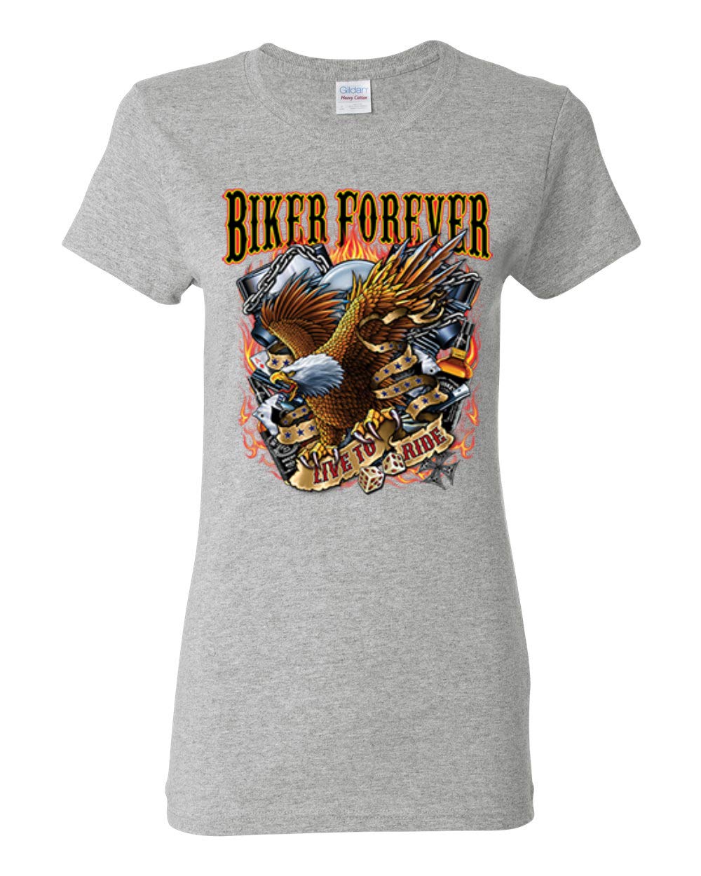 American Eagle Women's Biker Forever Graphic T-Shirt - Live to Ride Design for Motorcycle Enthusiasts | Perfect for Casual Wear, Road Trips & Biker Events