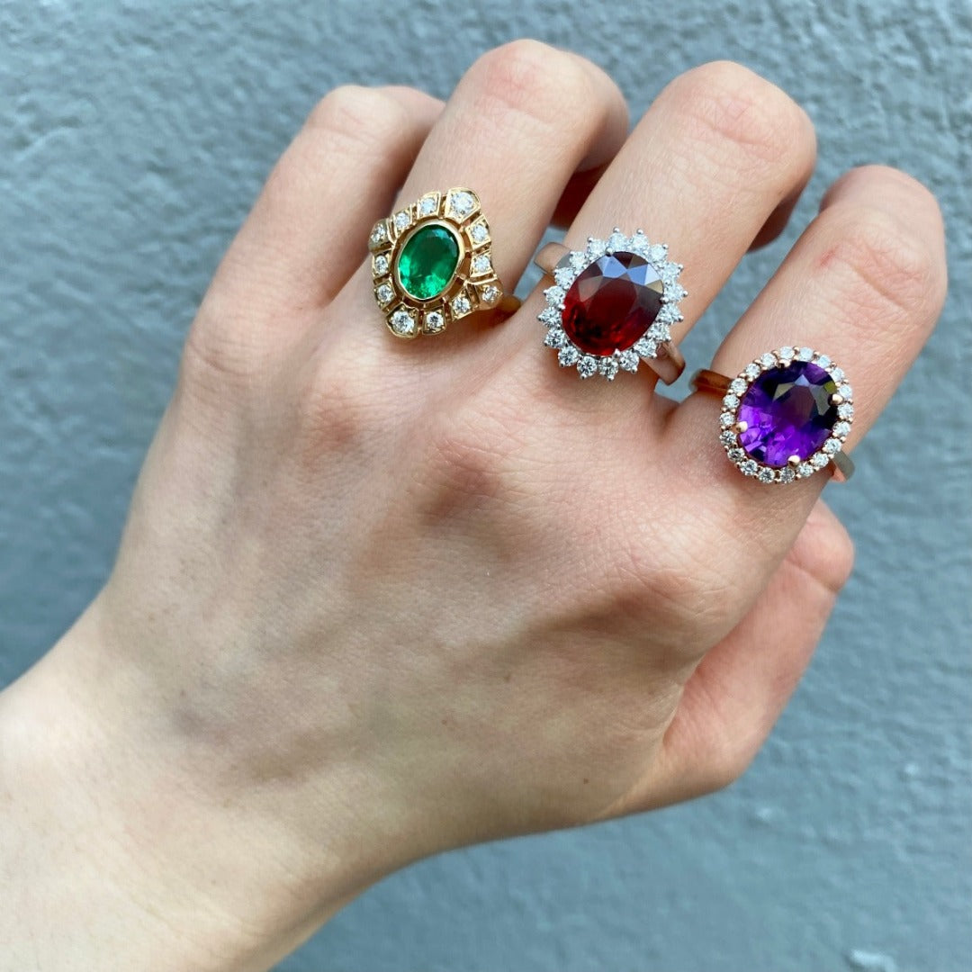 14K Rose Gold Oval Amethyst & Diamond Halo Ring for Women - Elegant Engagement, Wedding, Anniversary Gift for Her