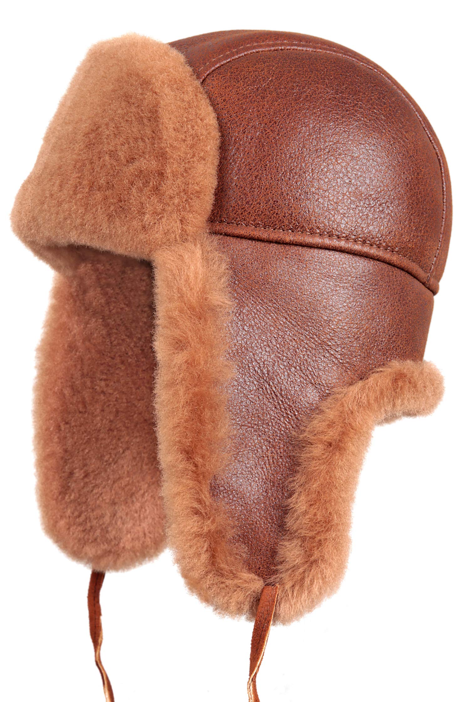 Genuine Leather Aviator Shearling Ushanka Trapper Hat - Russian Sheepskin Winter Cap with Real Fur & Ear Flaps for Men and Women - Perfect for Cold Weather, Outdoor Activities & Winter Fashion