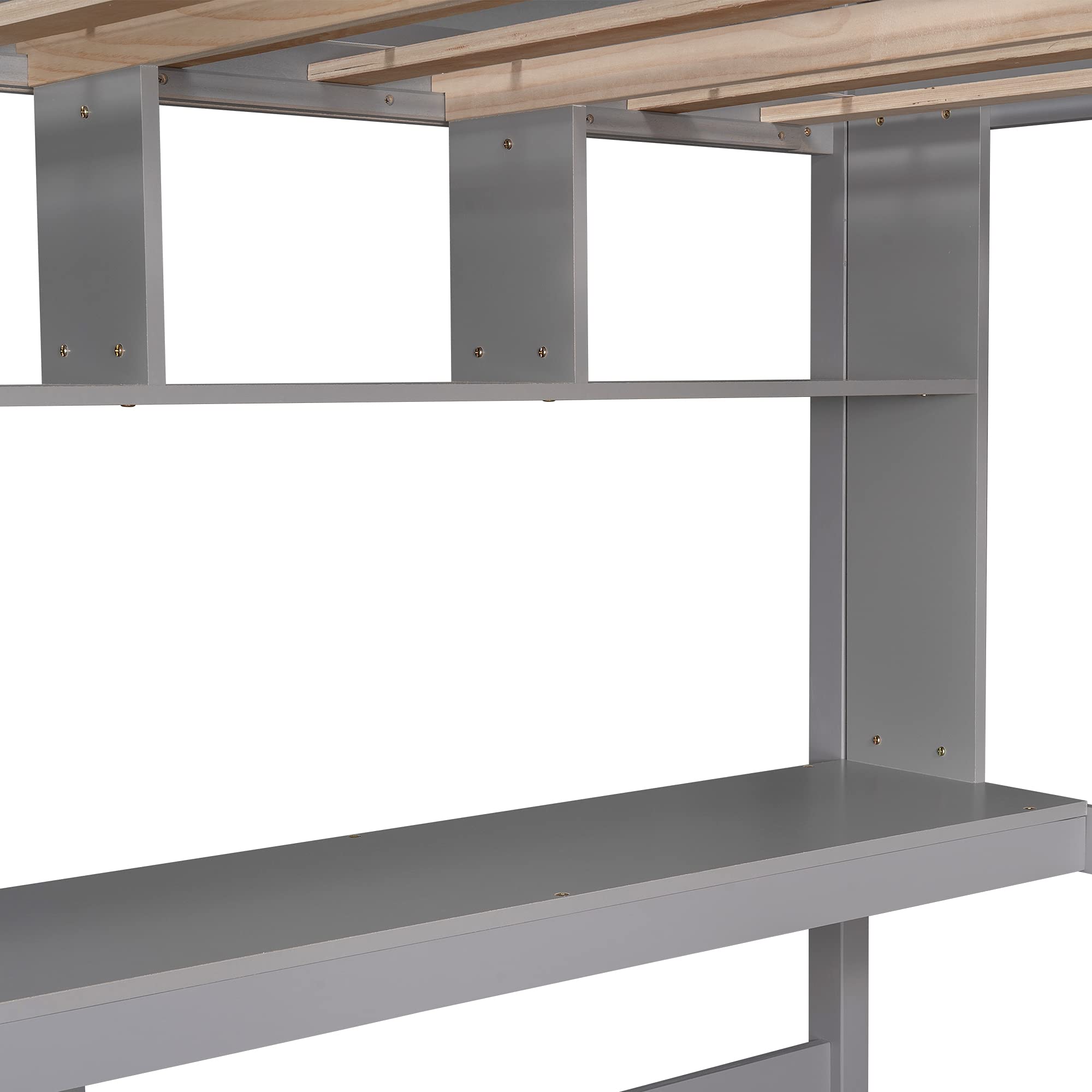 **Wooden Loft Bed with Storage Shelves & Under-Bed Desk - Twin Size, Gray - Full-Length Guardrail & Built-in Ladder - Perfect for Kids, Teens & Adults - Space-Saving Bedroom & Dorm Furniture**