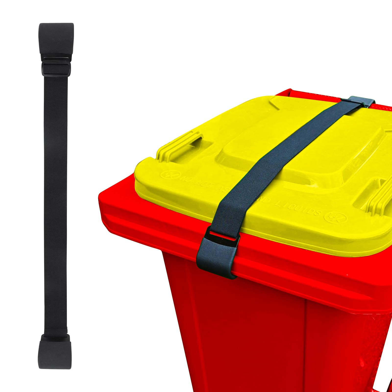 Adjustable Metal Trash Can Lid Lock Straps - Double Claw Garbage Bin Lock for Raccoons & Bears, Universal Fit Bungee Cord Belt (1 Pack) - Secure Outdoor Trash Cans from Wildlife & Pets