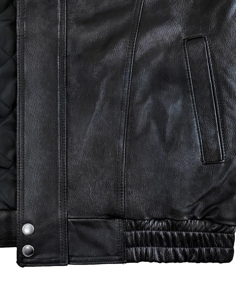 Men's Genuine Leather Bomber Jacket - Motorcycle Jacket with Removable Zip Liner | Stylish Outerwear for Riding, Casual Wear & Night Out