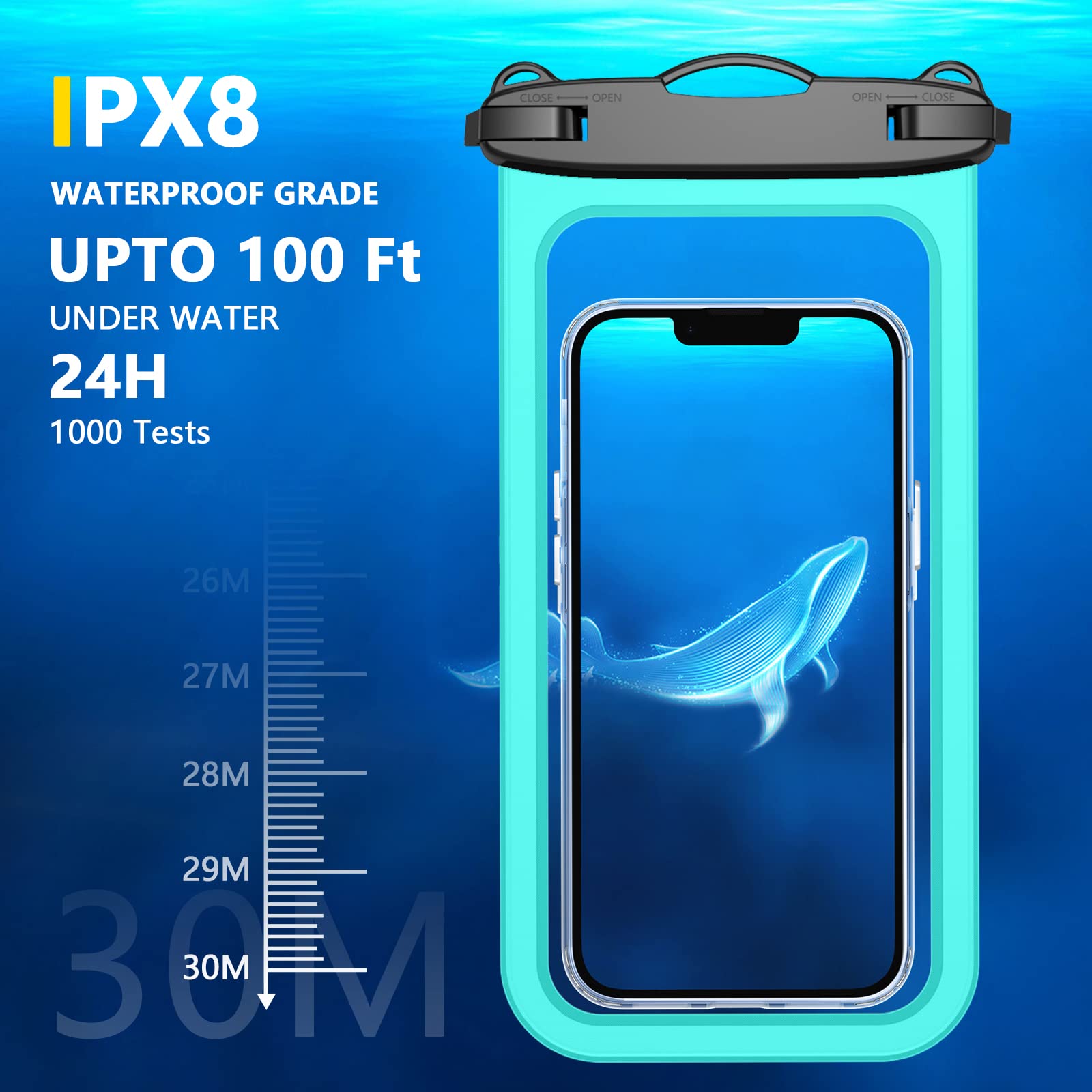 2 Pack Large Waterproof Phone Pouch IPX8 - Up to 8.5