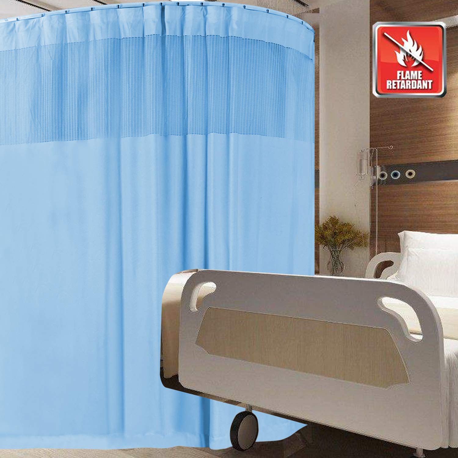 Flame Retardant Hospital Curtains - 1 Panel Light Blue 5FT x 8.5FT, Pinch Pleated Room Divider for Healthcare, SPA, School & Nursery - Privacy Drapes for Patient Rooms, Classrooms & Clinics