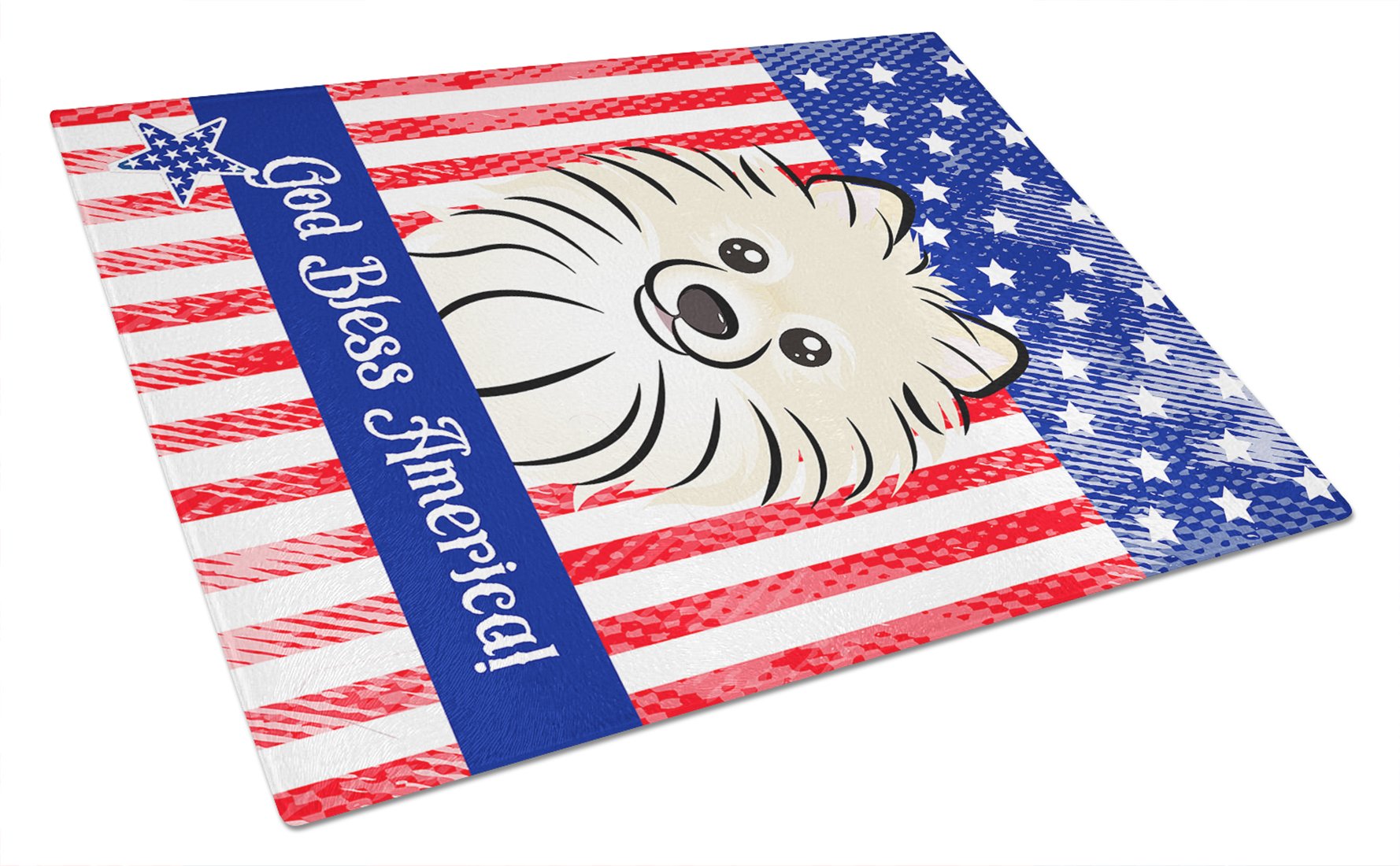 American Flag & Pomeranian Tempered Glass Cutting Board - Large Decorative Kitchen Chopping & Serving Board (12x18 Inch) | Perfect for Holiday Entertaining, BBQ Parties & Home Decor