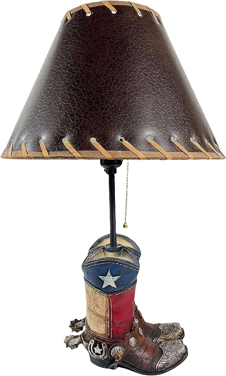 Western Cowboy Double Texas Boot Steel Toe Roper End Table Lamp - Rustic Nightstand & Living Room Decor for Bedroom, Office, or Western-Themed Spaces