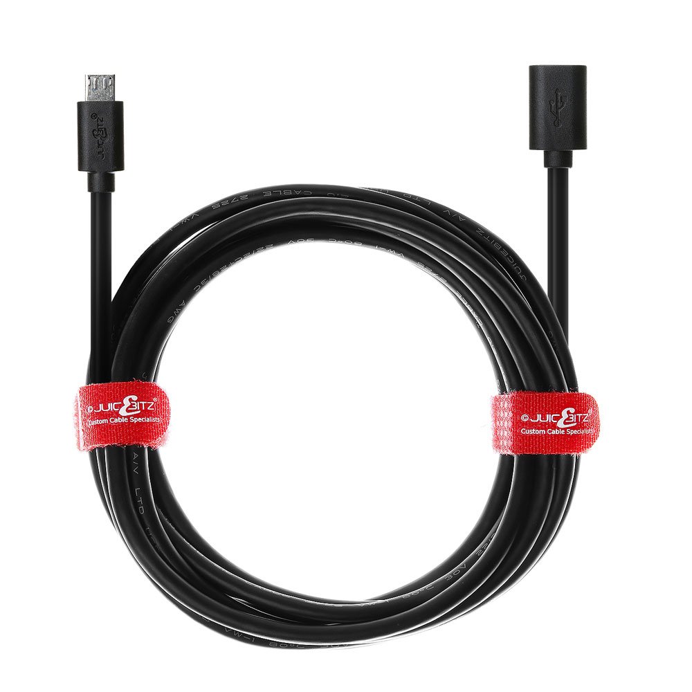 JuicEBitz 5m 22AWG Micro USB Female to Male Extension Cable - High Speed Data Sync & Charging Cord for Smartphones, Tablets, Cameras - Durable Black Cable for Home, Office & Travel Use