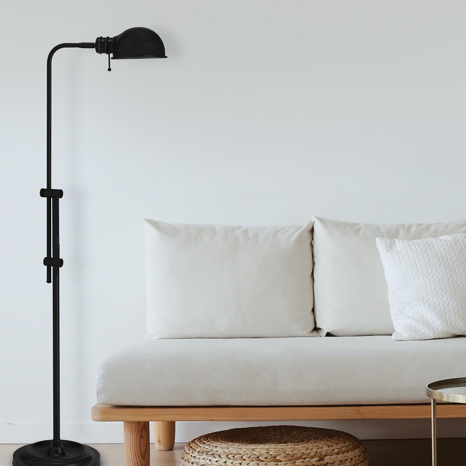 Dainolite Adjustable Pharmacy Floor Lamp with Fedora Shade - Matte Black for Living Room, Bedroom, or Office Lighting