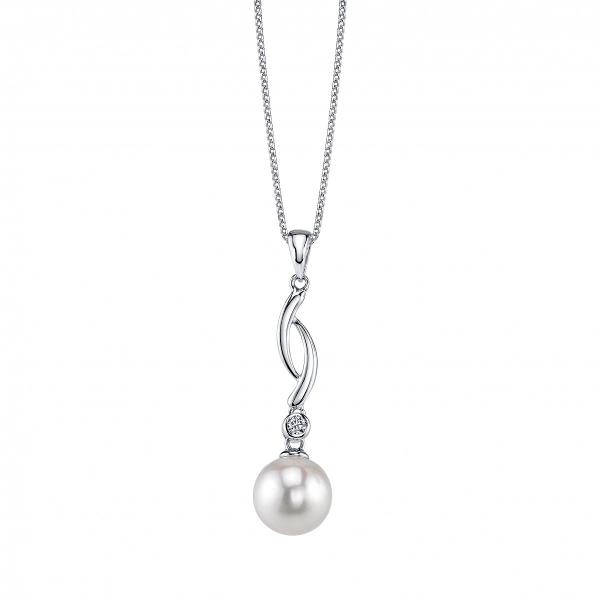 9-10mm Genuine White Freshwater Pearl & Cubic Zirconia Pendant Necklace for Women - Elegant Madison Design for Weddings, Parties & Special Occasions