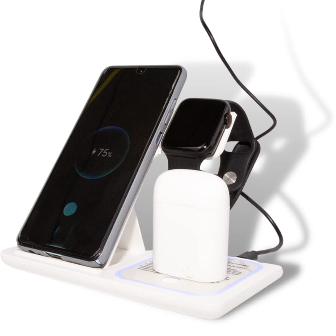 3-in-1 Qi Wireless Fast Charging Stand | Multi-Device Wireless Charger for iPhone, Android & AirPods | Includes Wall Adapter | Perfect for Home, Office & Nightstand Use
