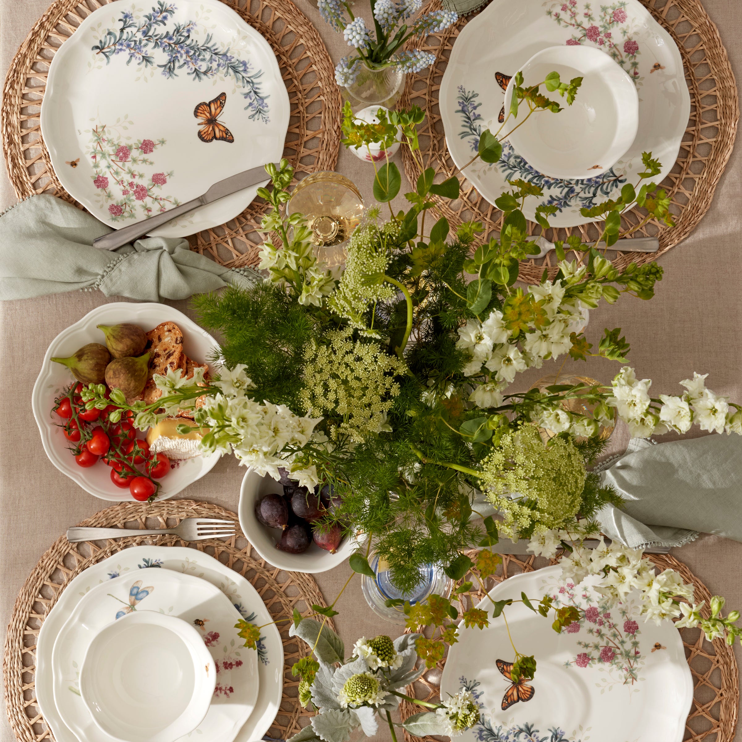 Butterfly Meadow Herbs 12-Piece Dinnerware Set - Porcelain Plates, Bowls & Mugs for Elegant Dining, Perfect for Home, Restaurant & Special Occasions