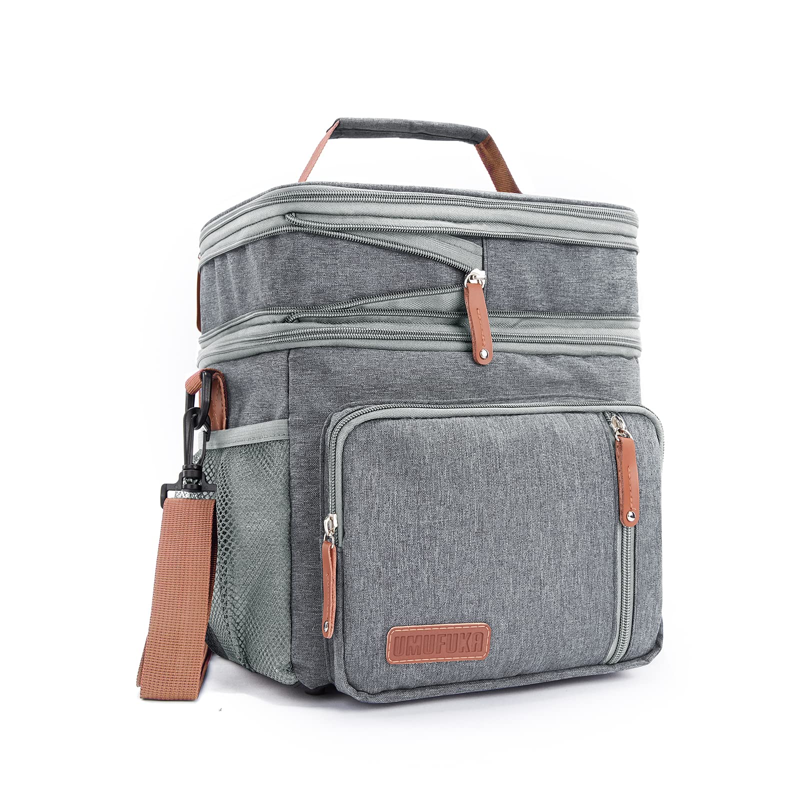 Insulated Double Compartment Lunch Bag for Men & Women - Large Reusable Water-Resistant Cooler Tote with 2 Roomy Pockets (Grey) | Perfect for Work, School, Picnics & Outdoor Activities