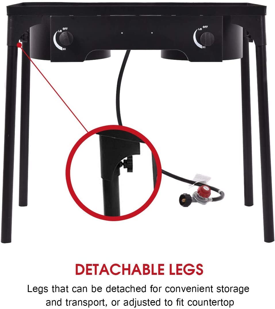 Renatone 150,000BTU Portable Propane Gas Stove - Dual Burner Outdoor Camping Stove with Detachable Legs | Perfect for Backpacking, Tailgating & Emergency Cooking
