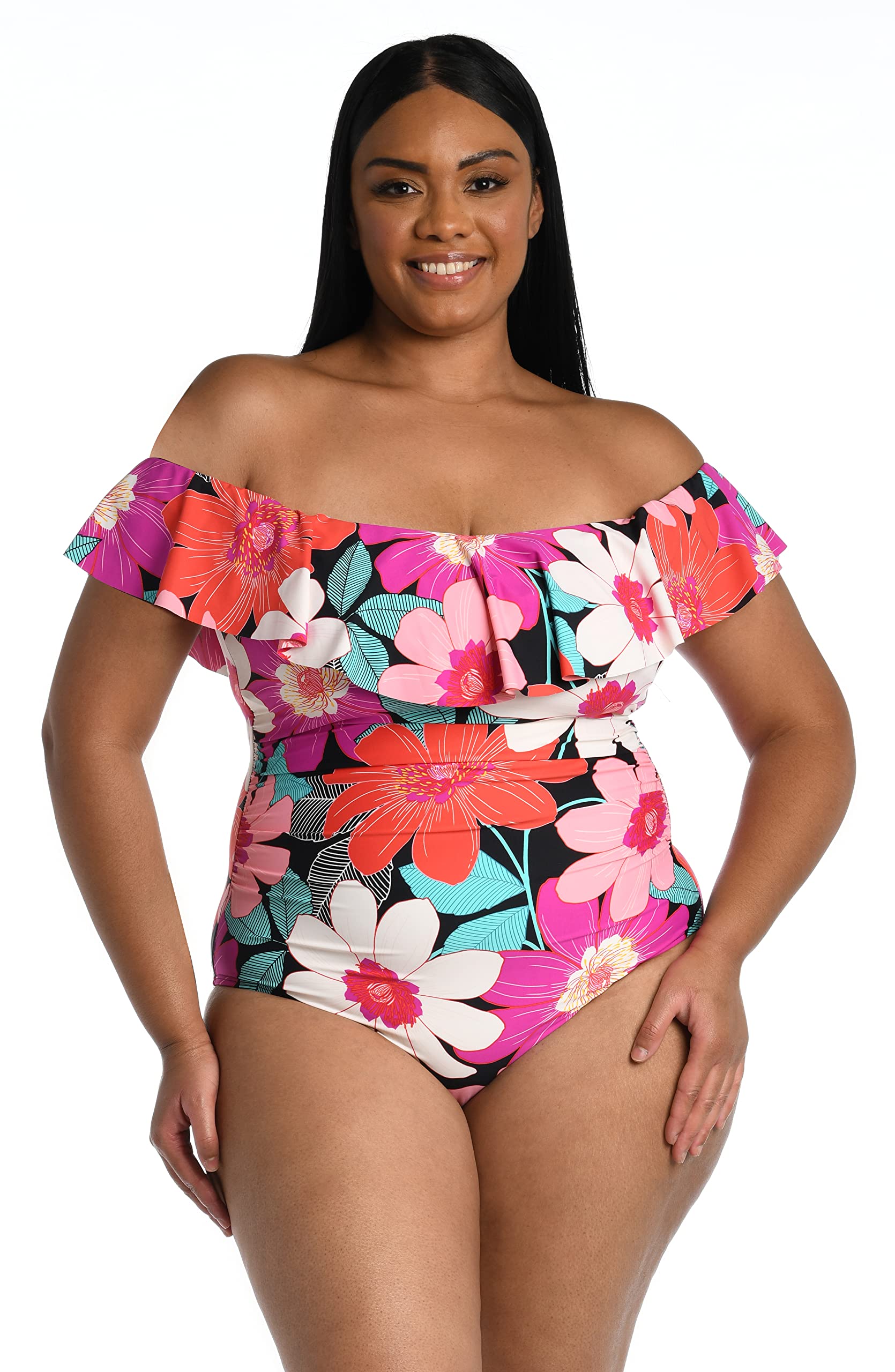 La Blanca Women's One Piece Swimsuit - Off Shoulder Ruffle Bathing Suit for Beach, Pool & Vacation | Flattering Swimwear for Summer