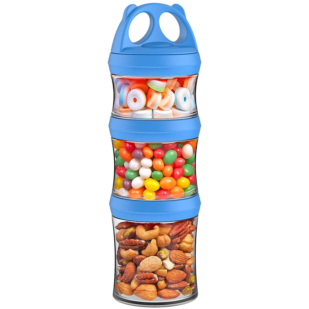 Besthouse 3-Piece Twist Lock Stackable Food Storage Containers - 28oz BPA-Free Snack Jars for Milk Powder, Protein Powder, Nuts & Travel Essentials (Blue) - Perfect for Kitchen Pantry, Camping & On-the-Go Snacking