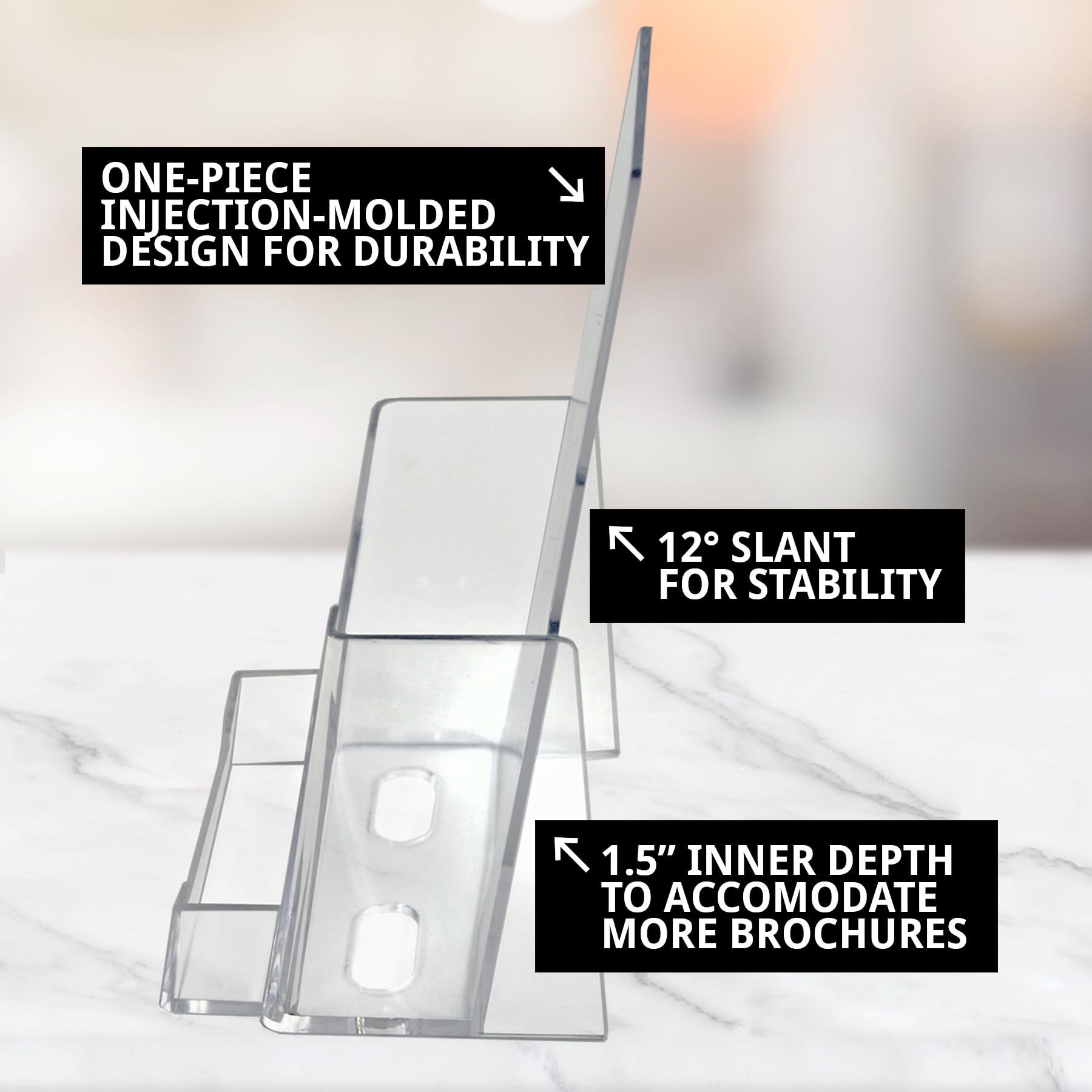 Azar Displays 252922-100PK Clear Counter Trifold Brochure Holder with Horizontal Business Card Slot & Gift Card Pocket - 100 Pack | Perfect for Retail Stores, Hotels, Restaurants & Trade Show Displays