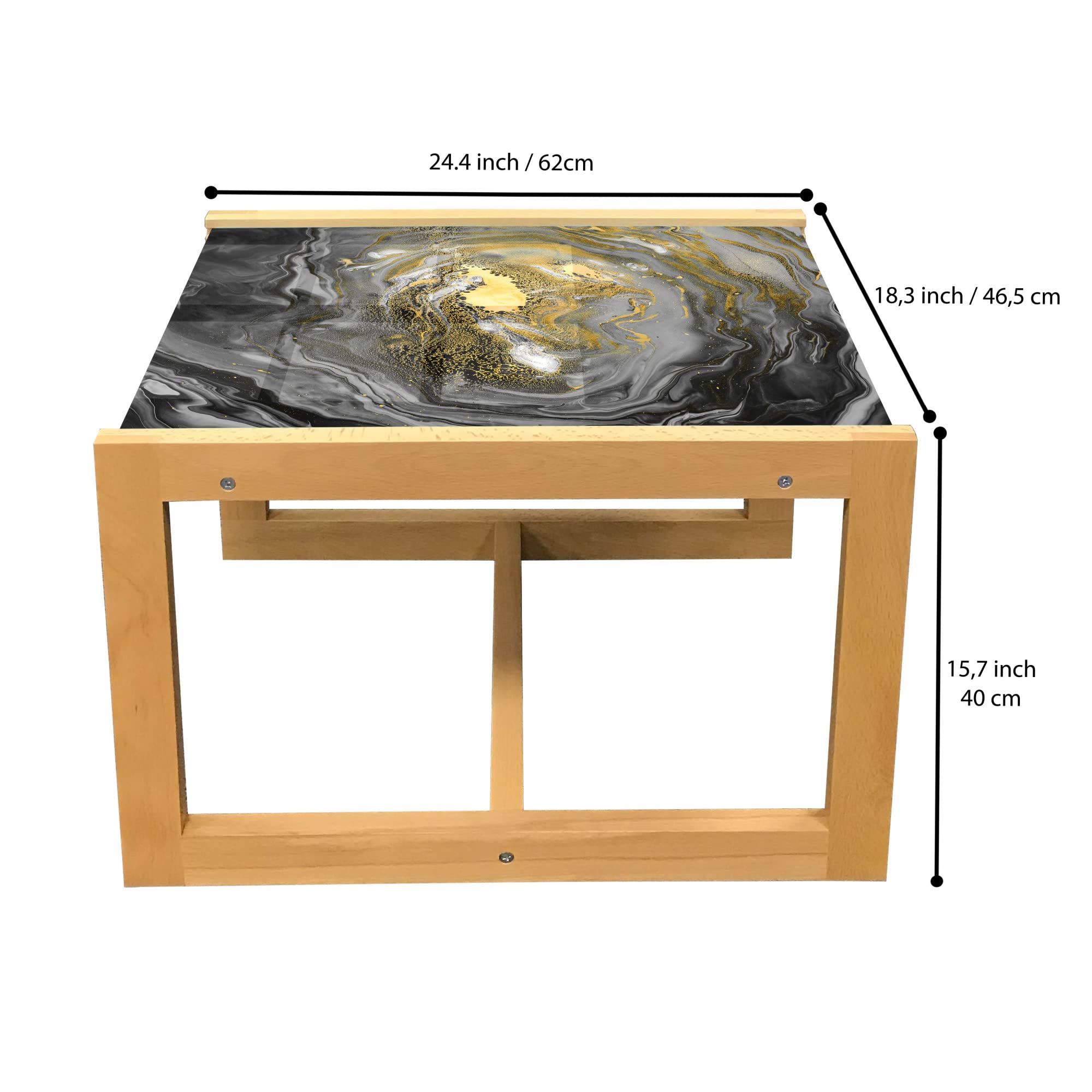 Ambesonne Modern Marble Coffee Table with Vortex Wave Design - Acrylic Glass Top & Wooden Frame - Grey, Pale Coffee & Mustard - Perfect for Offices, Dorms & Living Rooms