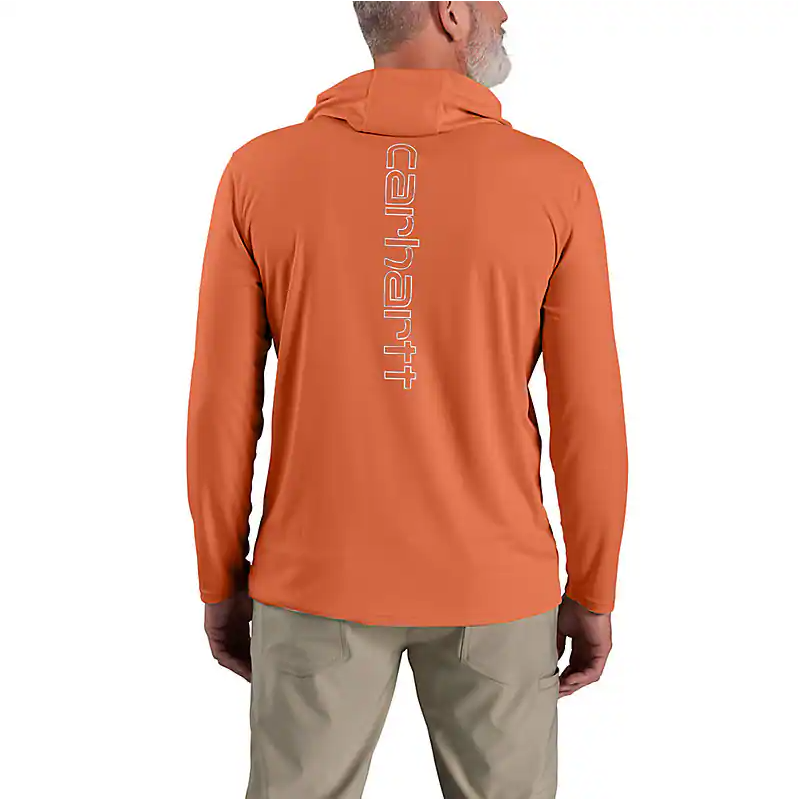 Force Sun Defender Lightweight Long Sleeve Hooded Graphic T-Shirt for Men - UPF 50+ UV Protection, Quick-Dry Comfort (Sedona Orange) - Perfect for Hiking, Running & Outdoor Activities