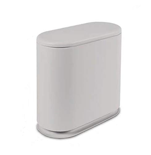 IEEK 2.4 Gallon Slim Press-Top Trash Can - Modern 10L Waste Basket for Bathroom, Kitchen, Office & Small Spaces (Grey) | Space-Saving Design for Tight Corners & Narrow Areas