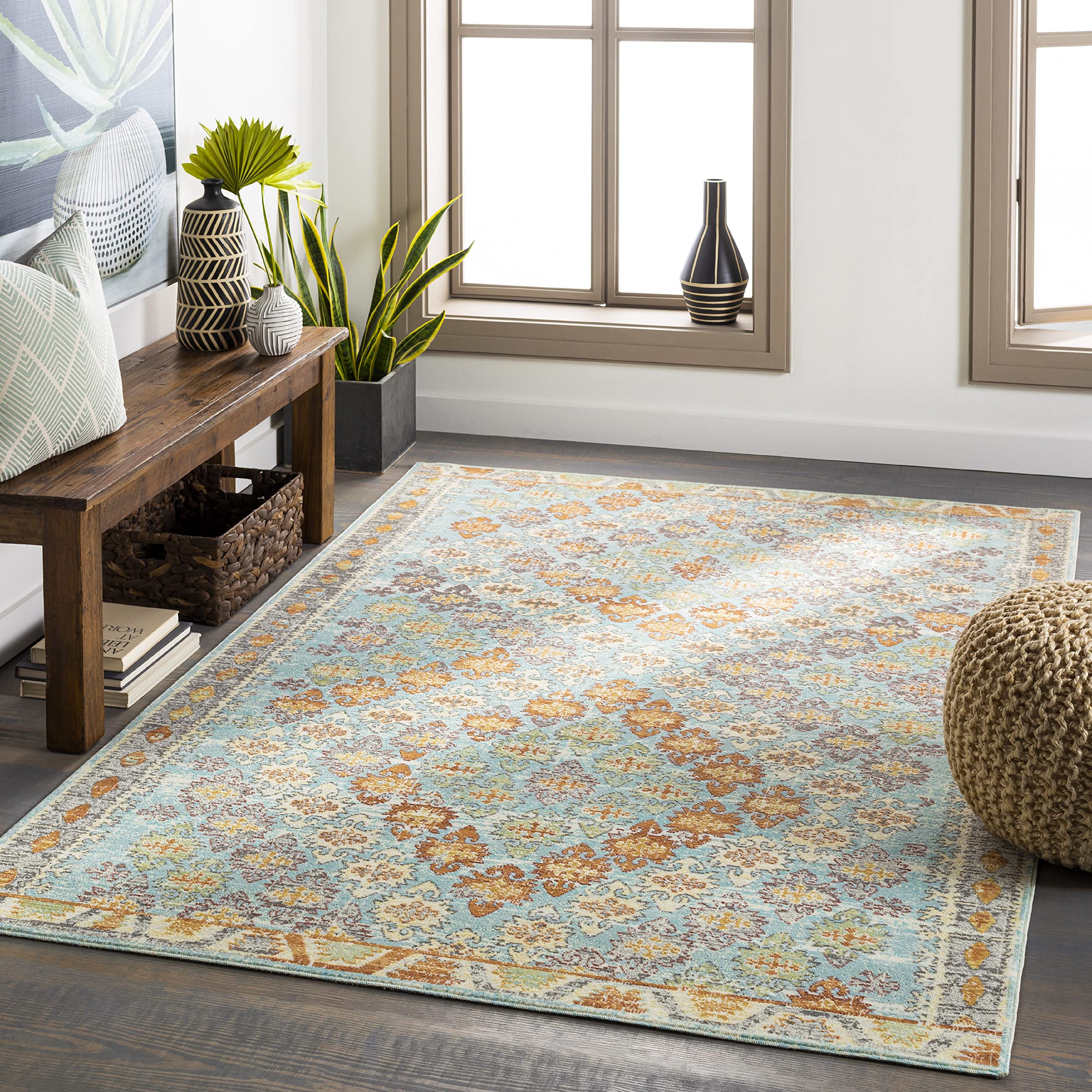 Mark&Day 7x9 Traditional Rust Indoor/Outdoor Area Rug - Brown Blue Yellow Carpet for Living Room, Bedroom, Kitchen | Durable & Stylish Home Decor (6'11