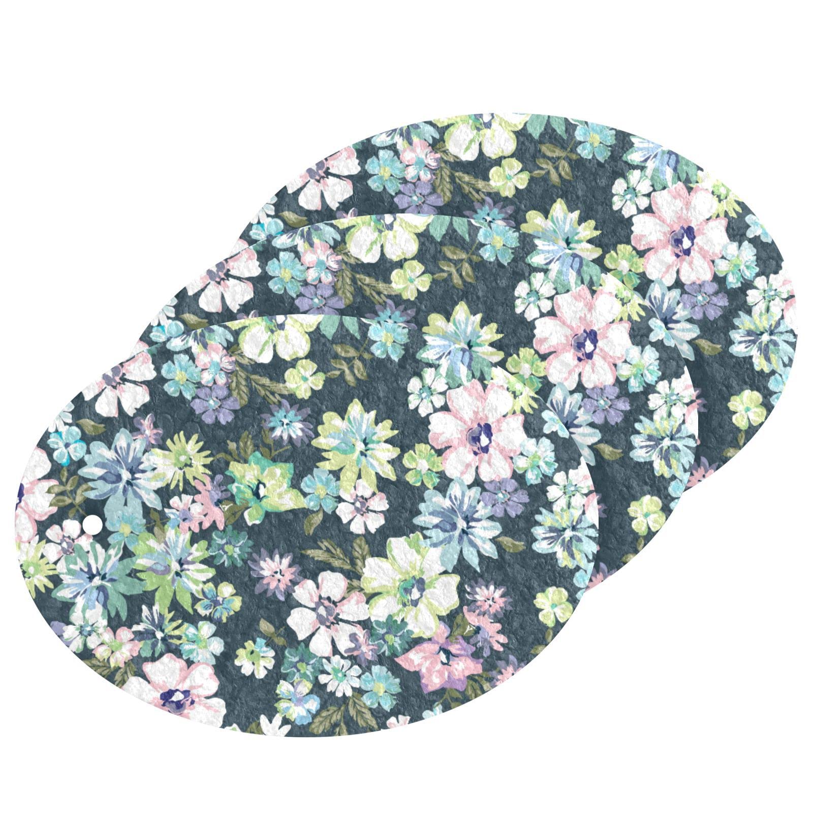 Kcldeci 3 Pack Kitchen Dish Scrub Sponge Pads - Navy, Pink Floral Scrubber Sponges for Dishes, Dishwashing & Household Cleaning | Durable, Non-Scratch Cleaning Pads for Kitchen Sink, Countertops & Cookware