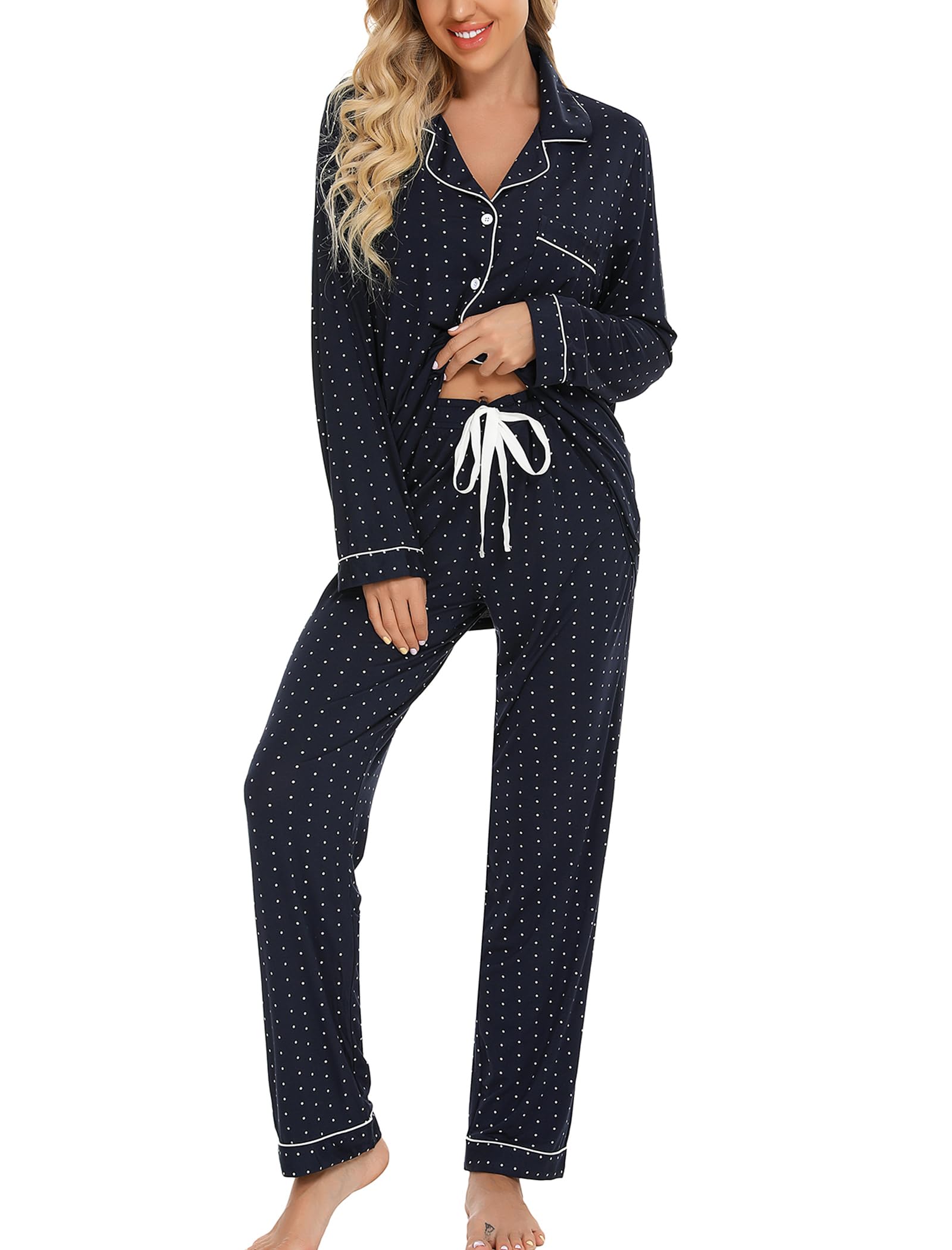 **Leikar Women's Button-Up Pajama Set - Soft Long Sleeve Shirt & Lounge Pants - Cozy Sleepwear & Loungewear for Relaxing at Home**