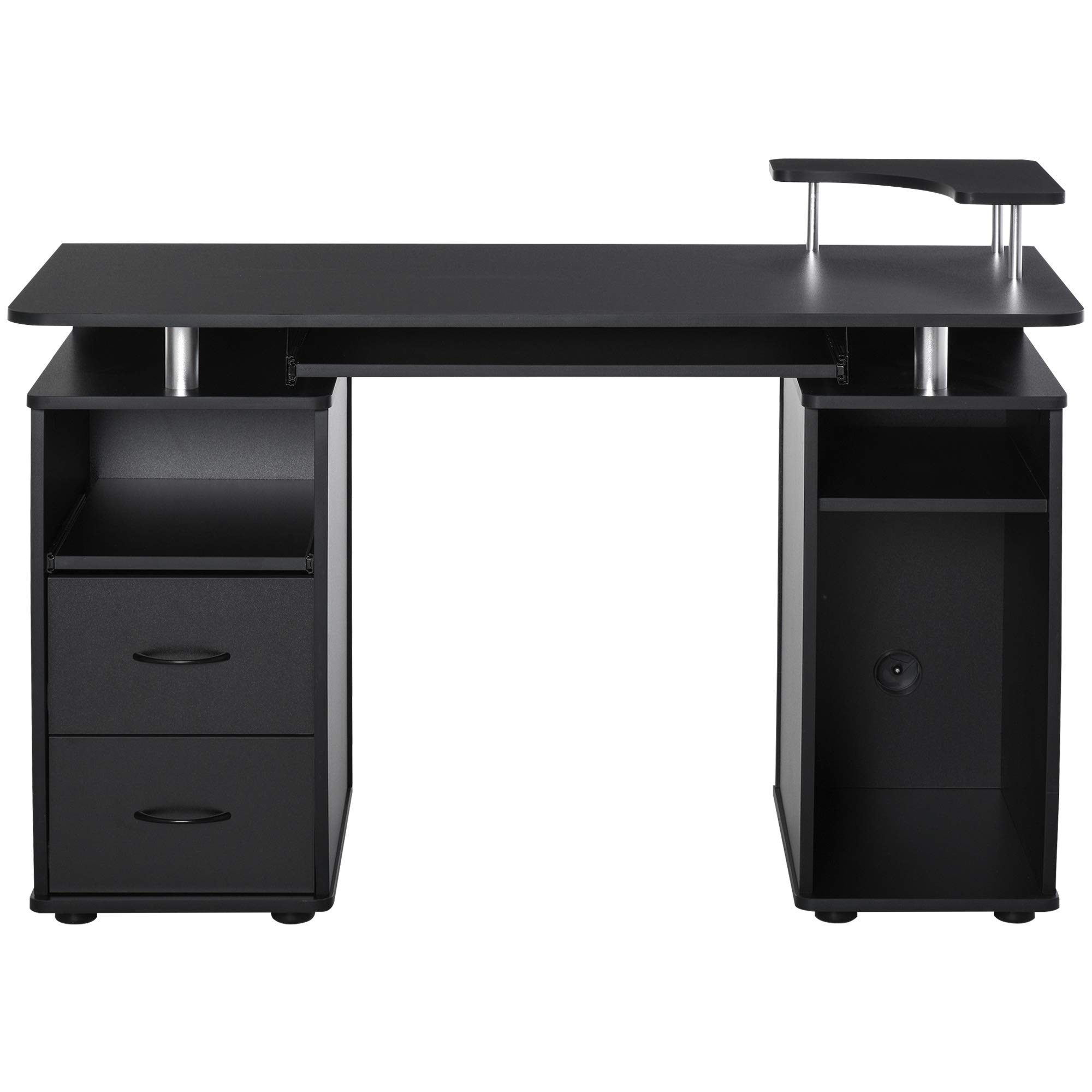 HOMCOM Black Multi-Function Computer Desk with Keyboard Tray, Elevated Shelf & CPU Stand - Home Office Workstation for Small Spaces | Perfect for Remote Work, Gaming & Study Setup
