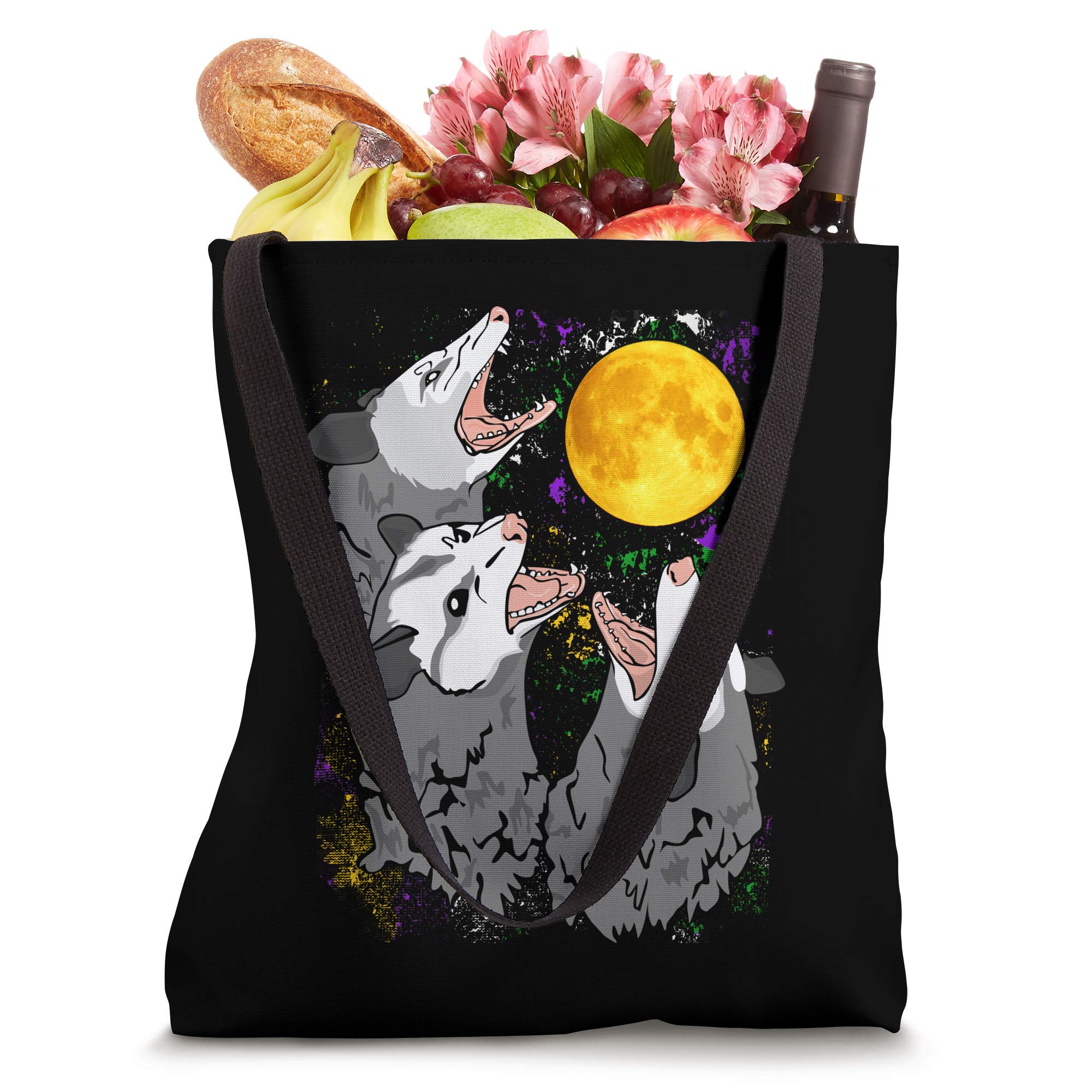 Funny Three Opossum Dead Moon Possum Tote Bag - Unique Gifts for Adults & Halloween Costume Accessories - Perfect for Grocery Shopping, Beach Trips & Comic Con Events