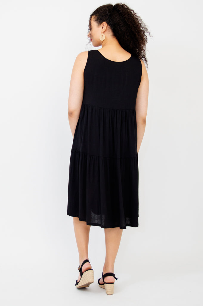 Juni Dress - Black Linen Bamboo Blend Women's Summer Dress | Perfect for Beach Vacations, Brunch & Casual Outings