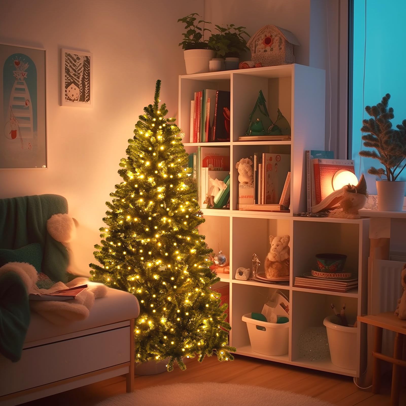 WBHome 5ft Pre-Lit Premium Spruce Artificial Christmas Tree with 200 LED Lights, 539 Branch Tips - Perfect for Living Room, Office & Holiday Decorations