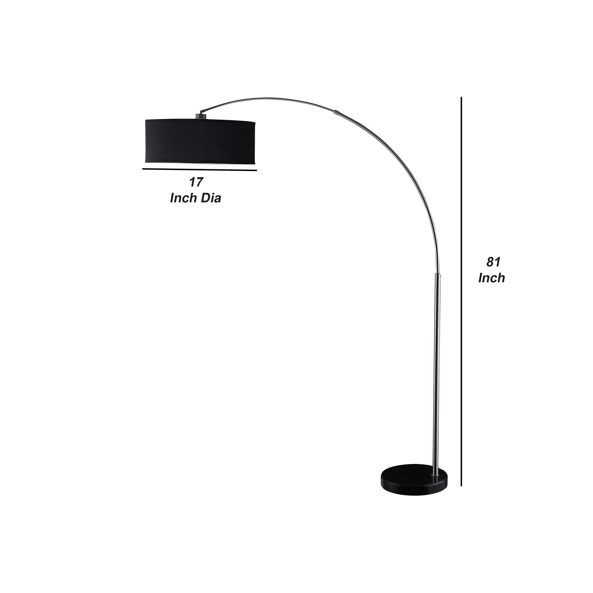 Benjara Modern Black Floor Lamp with Pendant Drum Shade & Arched Arm - Perfect for Living Room, Bedroom, or Office Lighting Decor