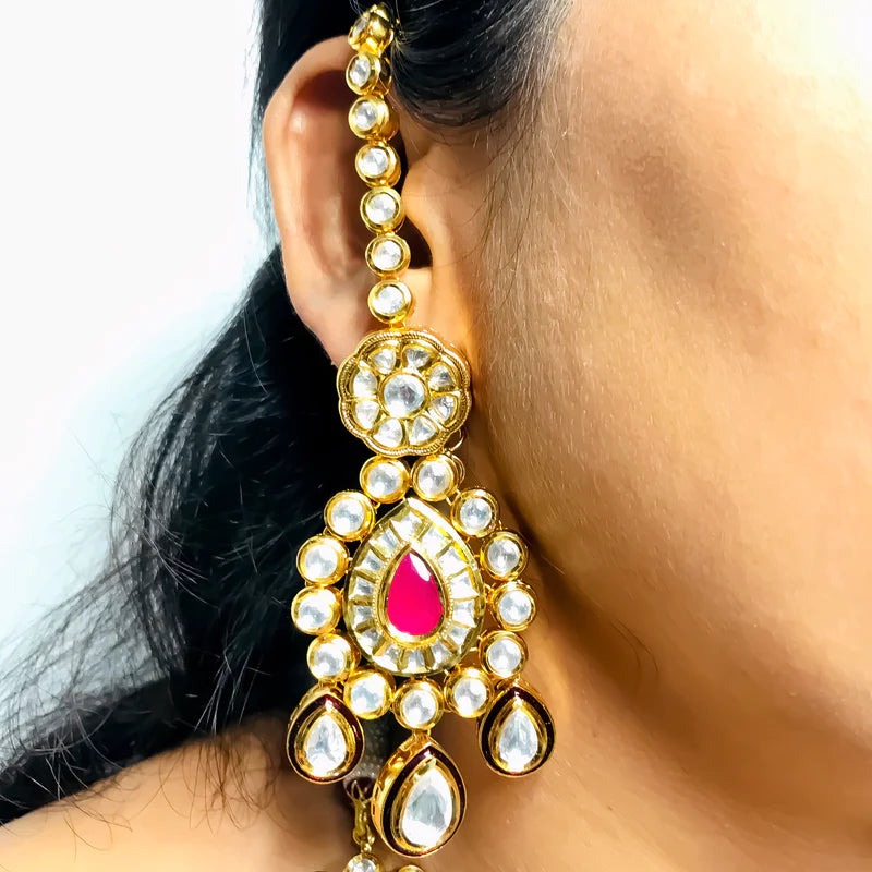 Elegant Designer Gold Plated Royal Kundan Bridal Jewelry Set - Necklace, Earrings & Mangtikka for Weddings, Parties & Special Occasions