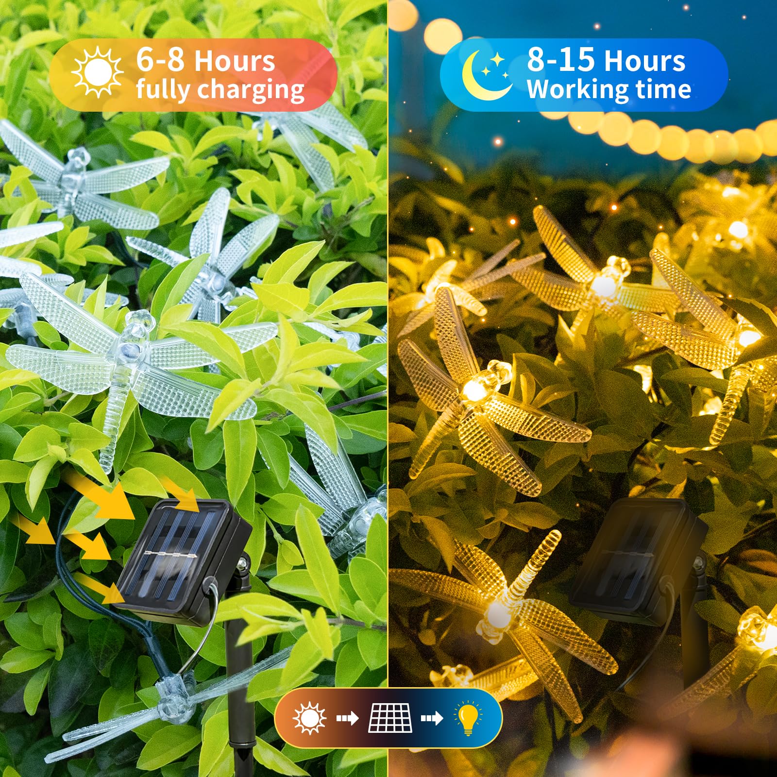ASFSKY 50 LED Solar Dragonfly Lights Outdoor - Waterproof Warm White Garden Decor for Patio, Yard, Pathway & Landscape Lighting