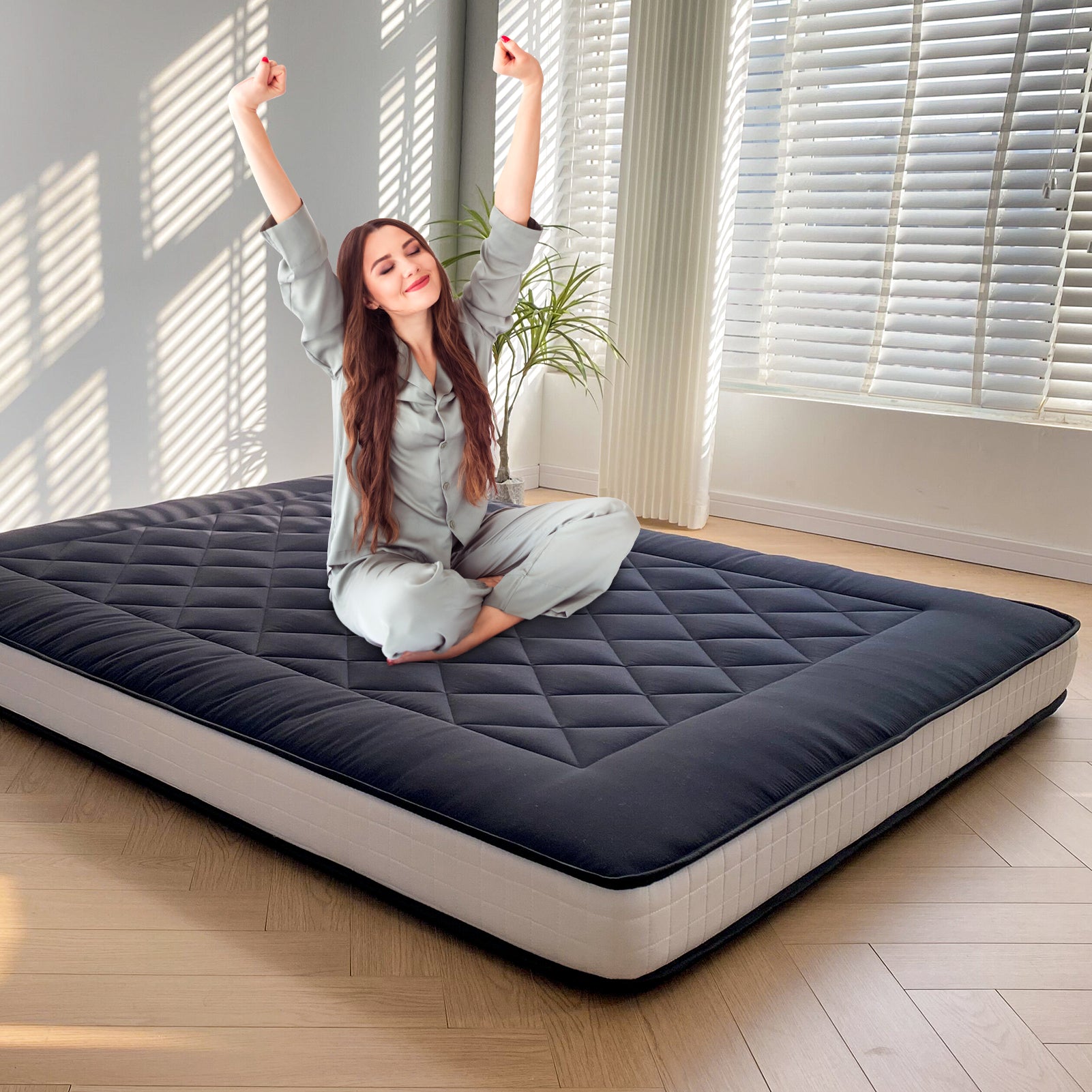 MAXYOYO 6-Inch Extra Thick Japanese Futon Mattress - Premium Diamond Quilted Floor Bed for Bedroom & Guest Room - Black - Perfect for Small Spaces, Studio Apartments & Minimalist Home Decor