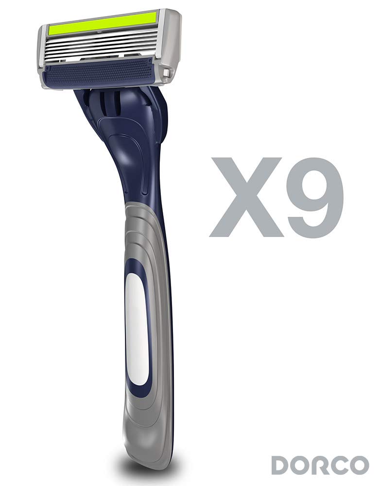 Dorco Pace 6 Plus 6-Blade Disposable Razors with Precision Trimmer - 9 Count Value Pack for Men - Ultra Smooth Shaving for Face, Body & Travel - Hypoallergenic Razor Blades with Lubricating Strip