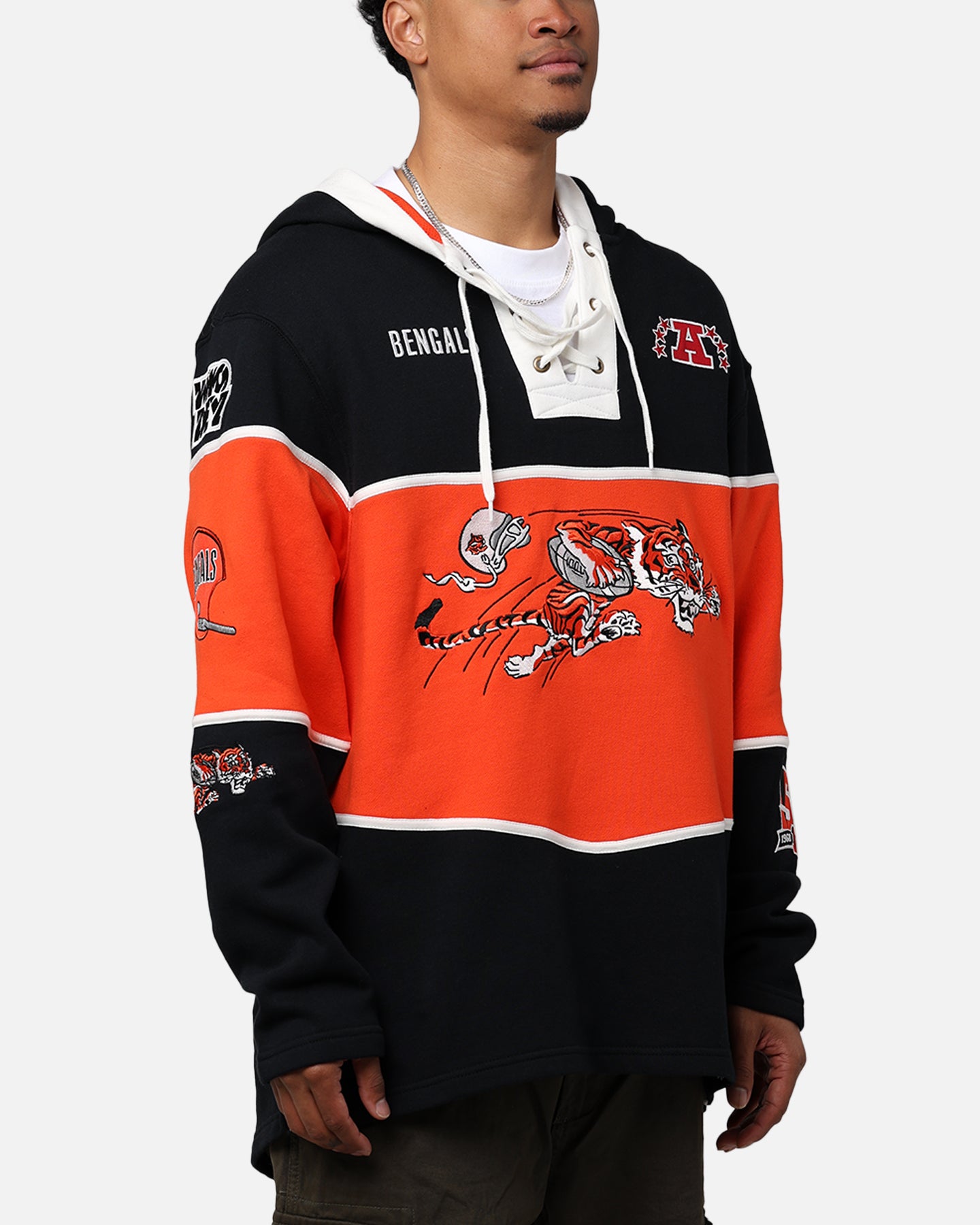 47 Brand Cincinnati Bengals NFL Legacy Lacer Hoodie - Jet Black - Men's Sports Fan Apparel for Game Day & Casual Wear