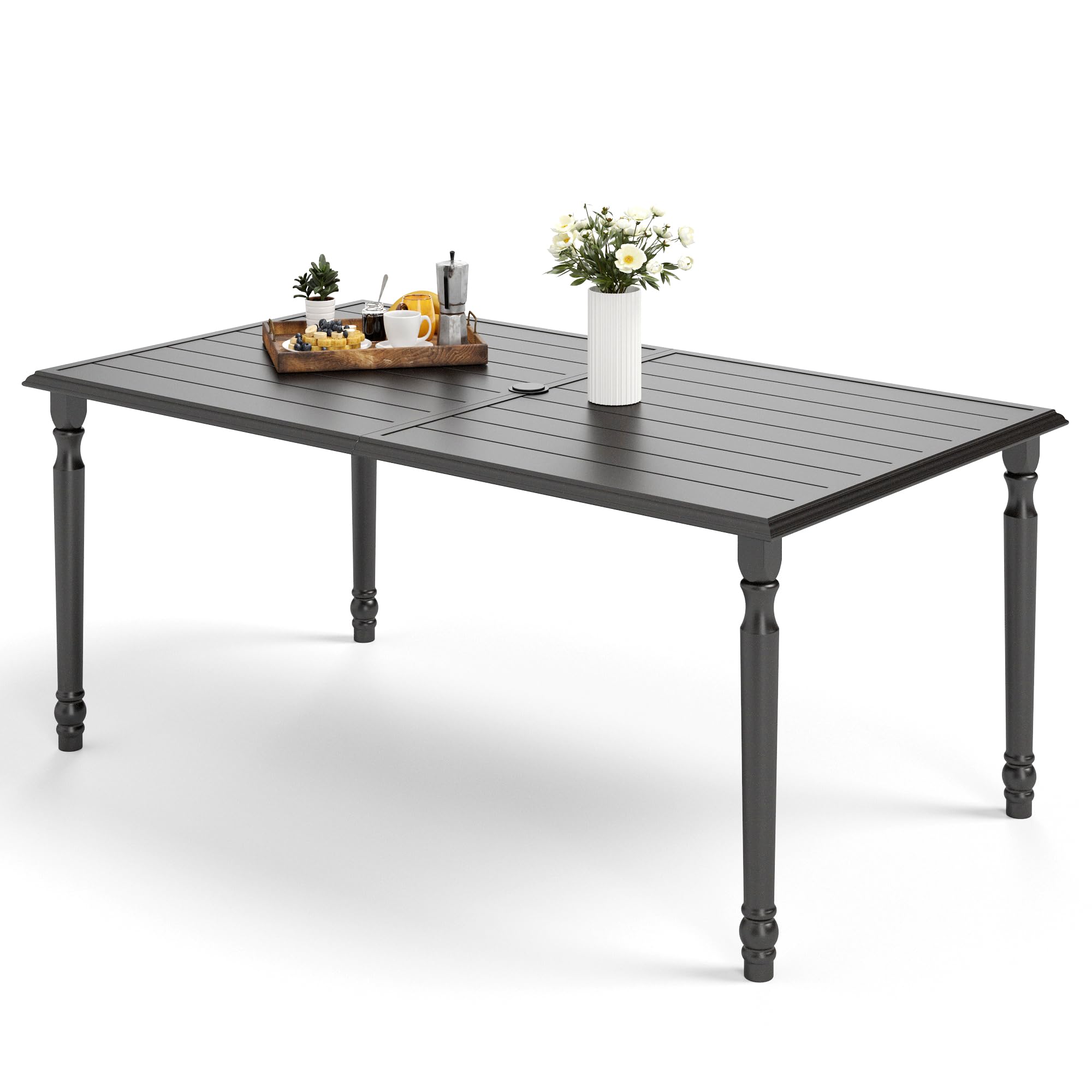 MFSTUDIO 60 Inch Large Black Metal Outdoor Dining Table - Rectangle Patio Table with 1.77
