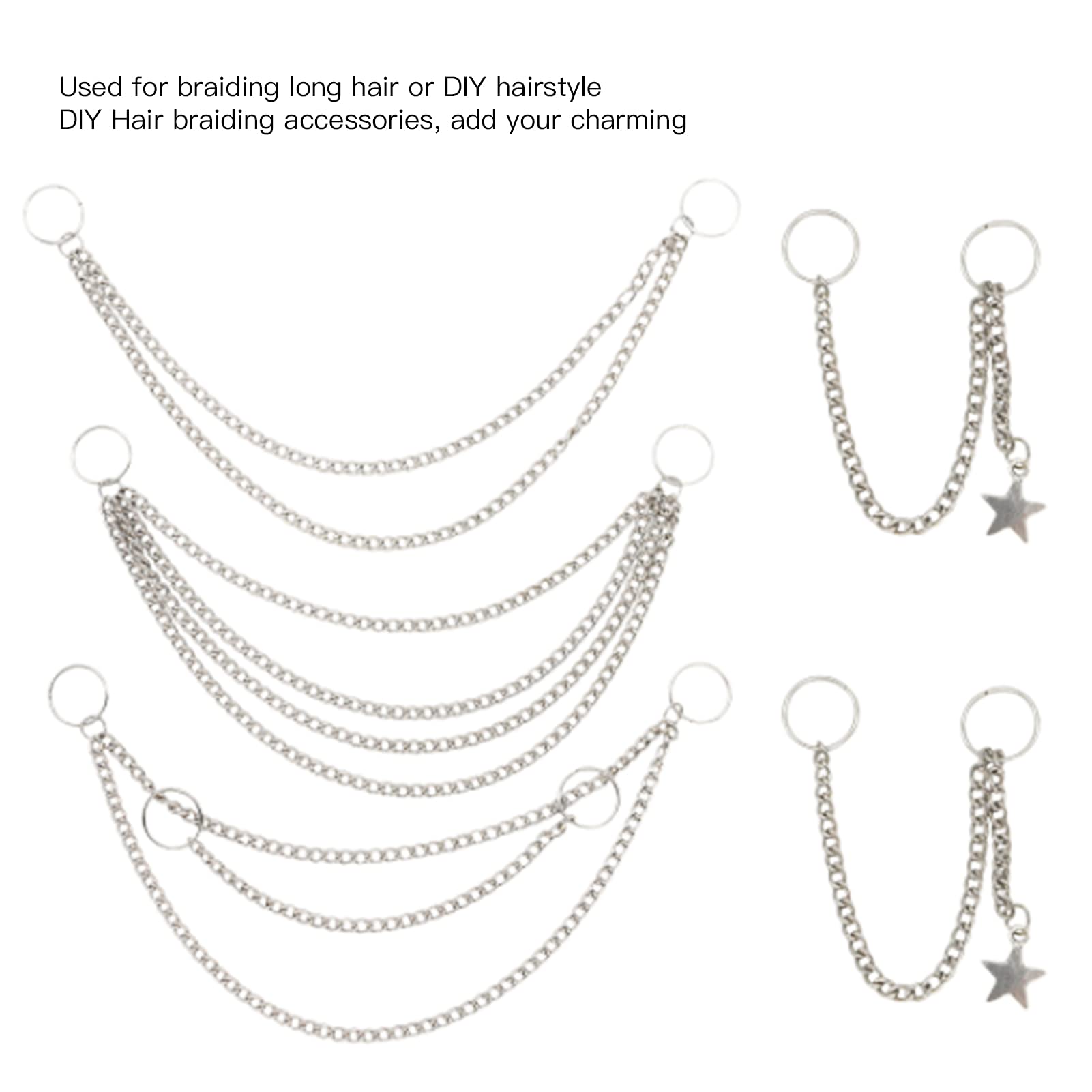 5PCS Punk Style Hair Braid Chains - Hip Hop Hair Jewelry Rings for Ponytails & Dreadlocks - Women's Hair Accessories & Decorative Clips (Perfect for Concerts, Festivals & Street Style Looks)