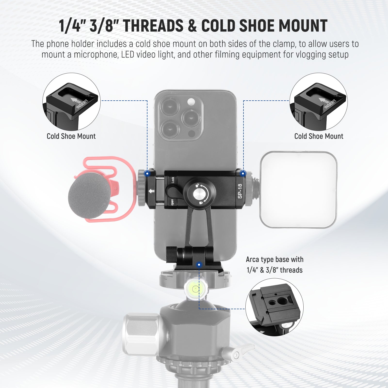 NEEWER SP 18 Smartphone Tripod Mount Adapter with Arca-Swiss Quick Release Base - Perfect for Vlogging, Photography & Live Streaming