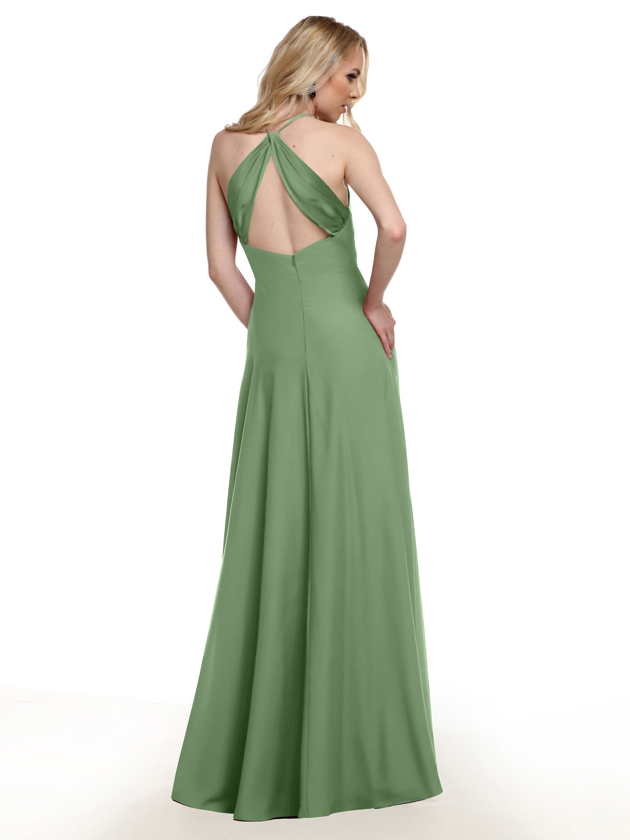 Elegant 83022 Stretch Chiffon Halter A-Line Bridesmaid Dress with Pockets - Perfect for Weddings, Parties & Formal Events