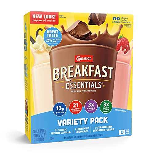 Carnation Breakfast Essentials Powder Drink Mix - Variety Pack (10 Packets per Box, Pack of 6) | Rich in Vitamins & Minerals | Perfect for Busy Mornings, Post-Workout Recovery & Kids' Nutrition | Packaging May Vary