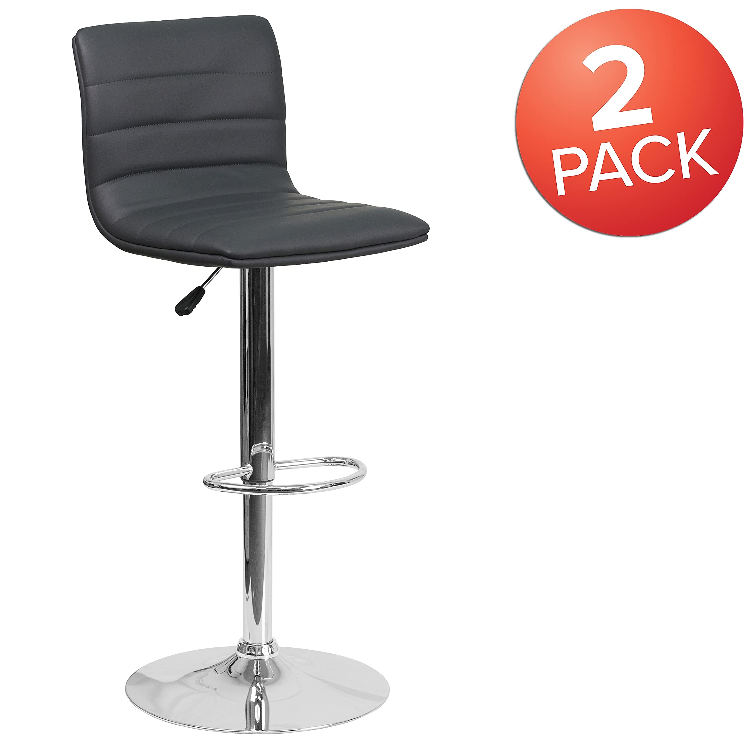 Flash Furniture Vincent 2-Pack Modern Gray Vinyl Adjustable Bar Stools with Back - Counter Height Swivel Stools with Chrome Pedestal Base - Perfect for Kitchen Islands, Home Bars & Game Rooms