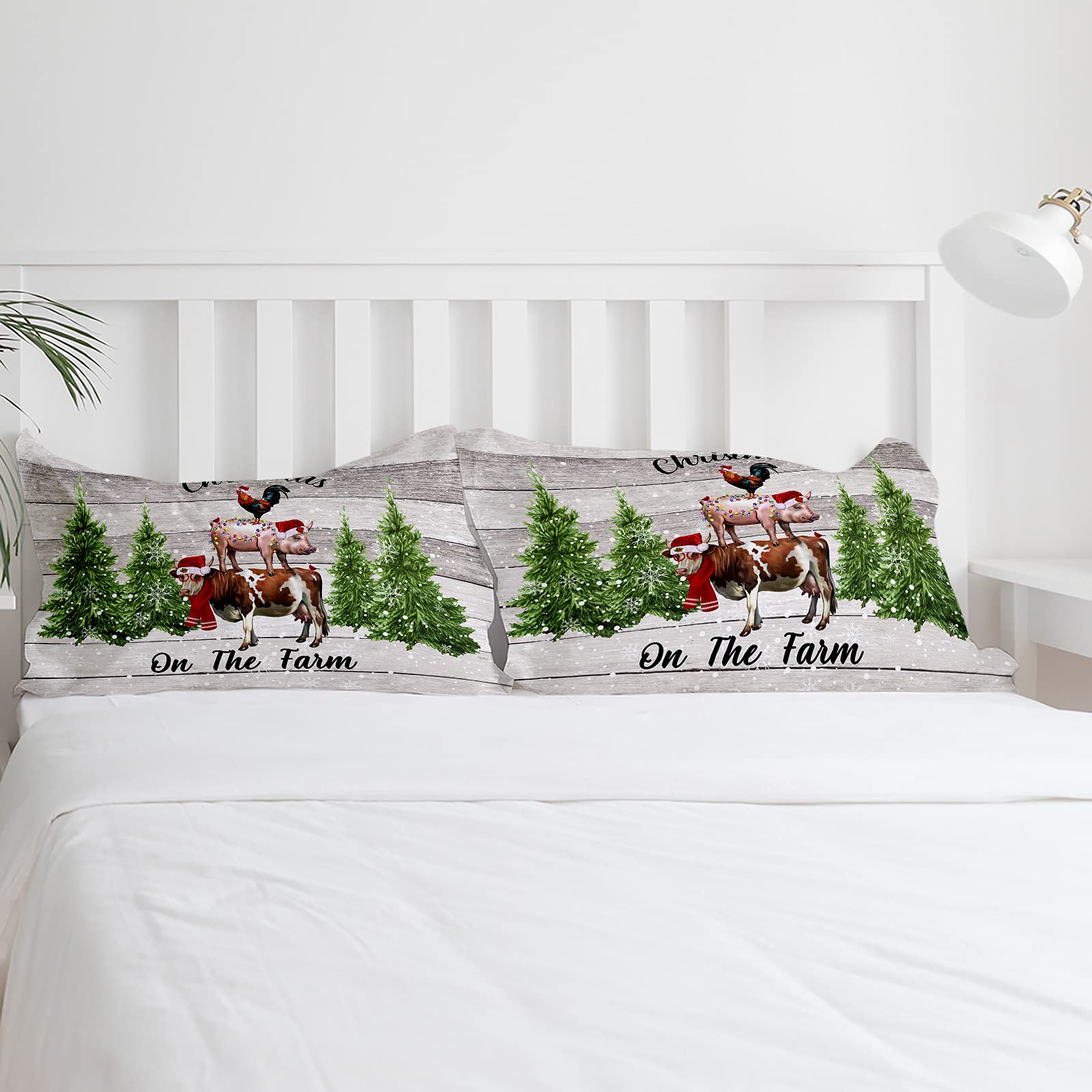 3-Piece Christmas Farm Animal Duvet Cover Set Twin - Chicken Pig Cow Print Bedding with 2 Pillowcases - Soft Quilt Cover for Kids, Teens & Adults - Perfect for Holiday Bedroom Decor & Cozy Winter Nights