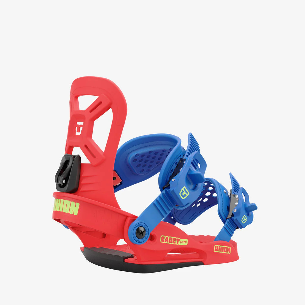 Union Kids Cadet Mini Binding 2025 - Red Snowboard Bindings for Boys & Girls | Perfect for Beginner Riders & All-Mountain Snowboarding
