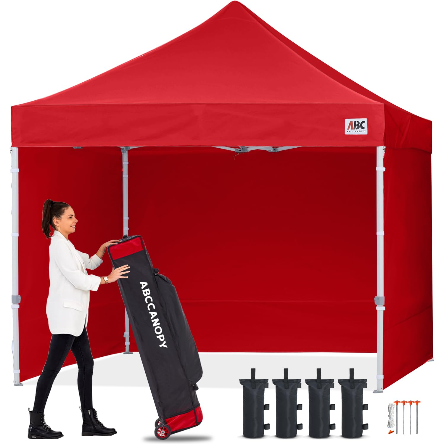 ABCCANOPY Easy Pop Up Canopy Tent with Sidewalls - Commercial Series (Red) | Instant Shelter for Outdoor Events, Farmers Markets & Backyard Parties