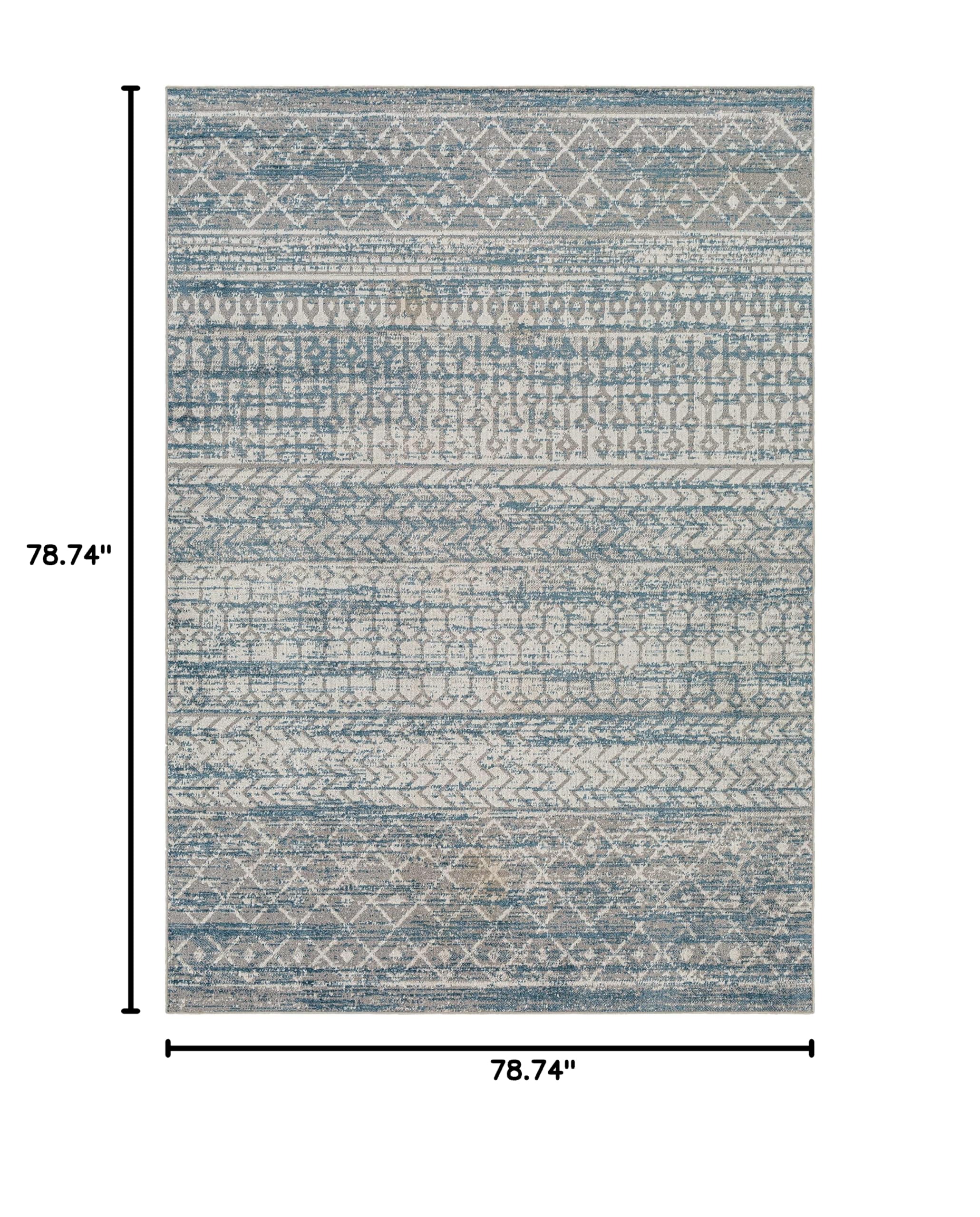 Hauteloom Sison Washable Area Rug - Blue & Gray Round 6'7