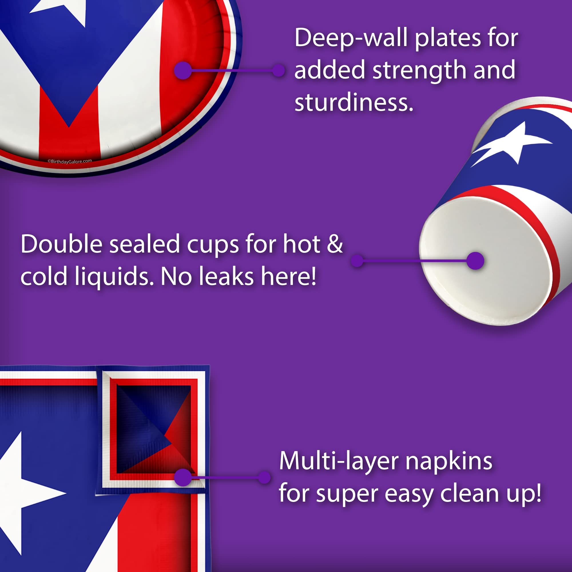 Puerto Rico Flag Themed Birthday Party Supplies Set - 16-Piece Tableware Kit with Plates, Napkins & Cups for Patriotic Celebrations & National Events