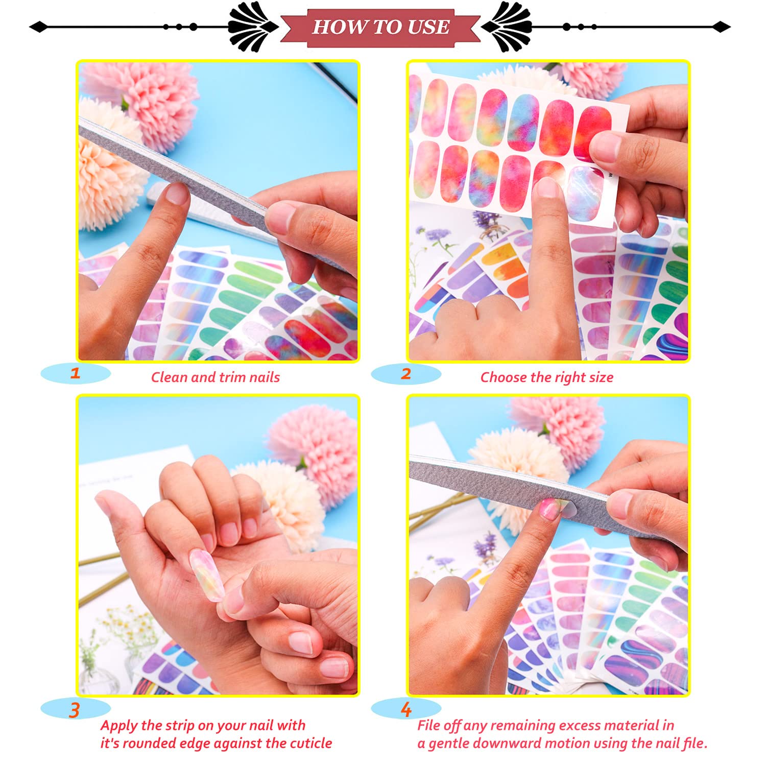 JERCLITY 336 Pieces 24 Sheets Stylish Warm Tones Solid Color Nail Polish Strips - Self-Adhesive Nail Wraps with Nail File for Women & Girls - Perfect for Nail Art, DIY Manicures, Parties, and Everyday Wear